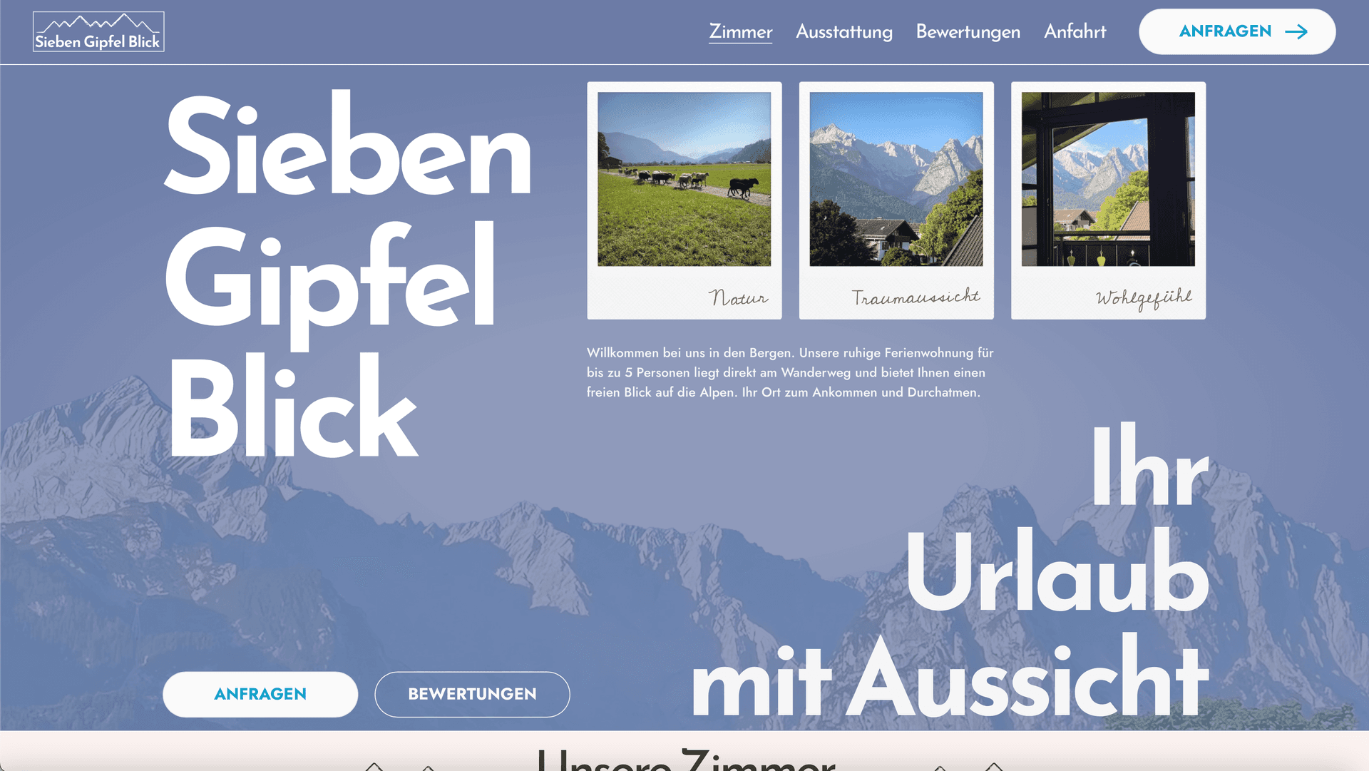 Hero section of the booking site