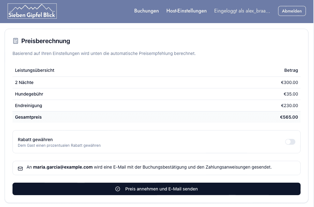 Price breakdown and accept button